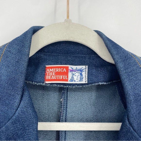 ‘America The Beautiful’ Vintage Two Button-Down Denim Blazer with Embroidery S/M - Picture 2 of 8